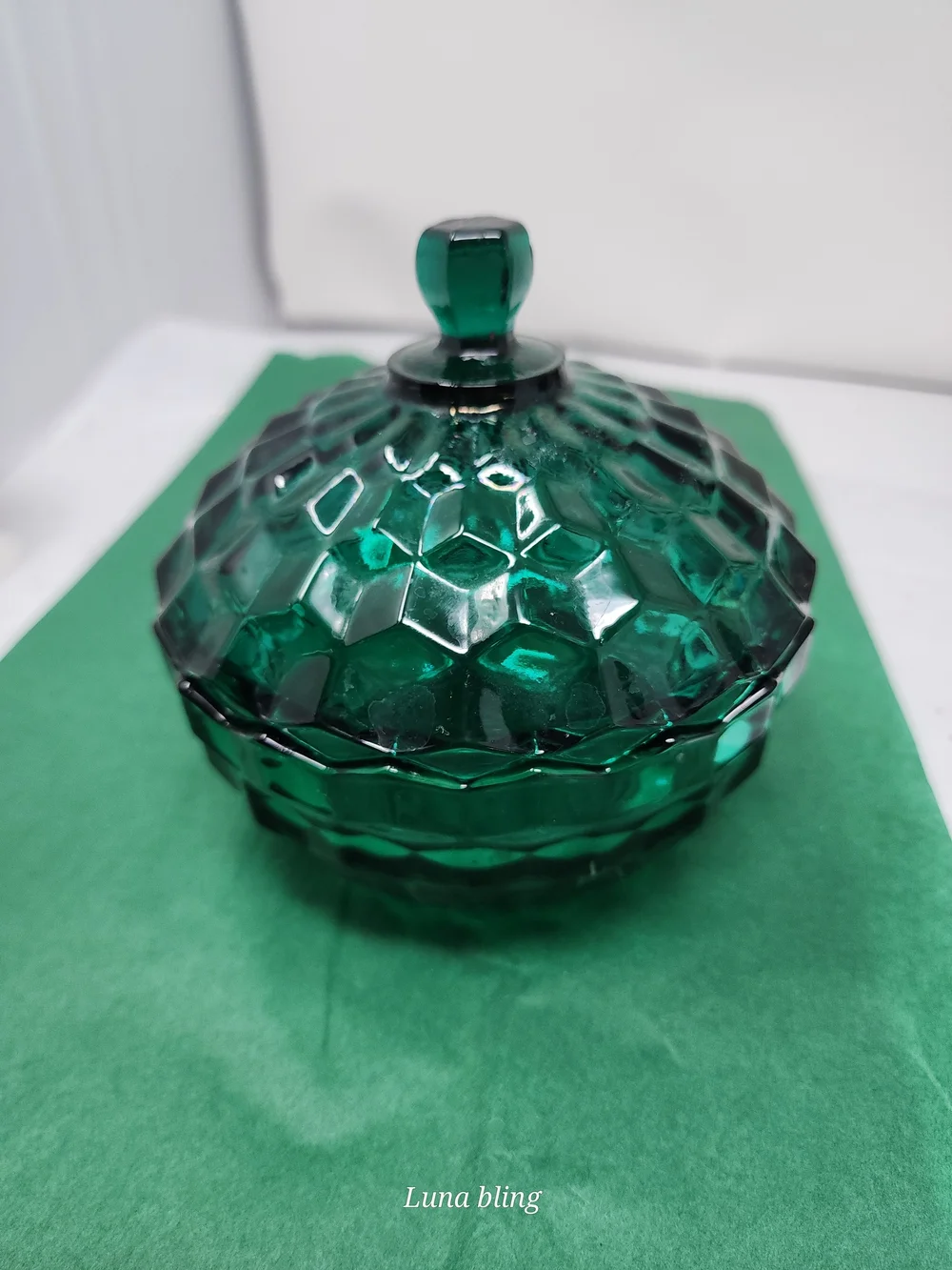 Vintage-Style Green Glass Lidded Trinket Dish